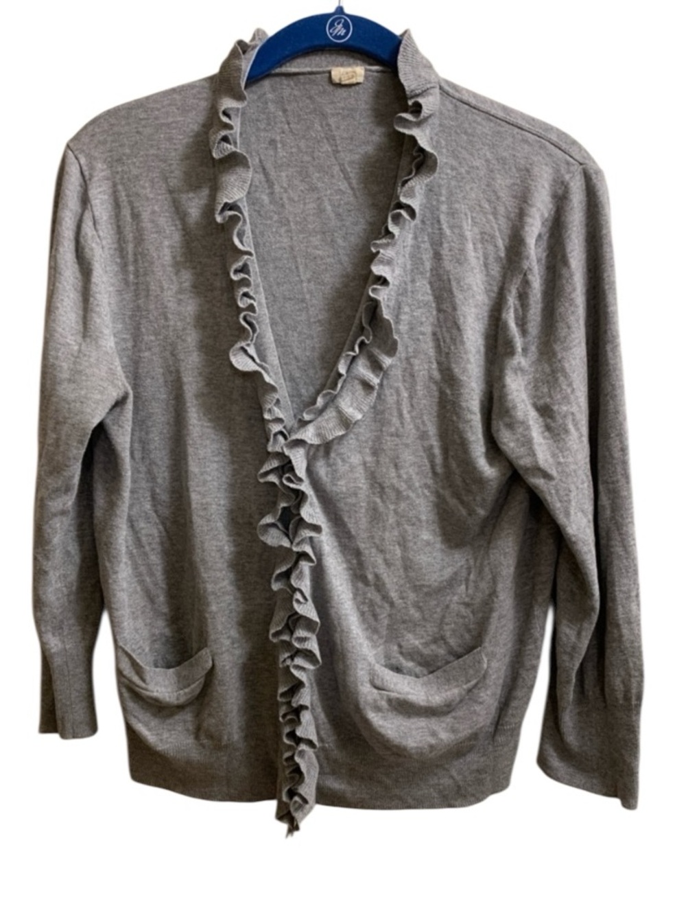 J.Crew Ruffle Cardigan Sweater Women’s Size Large Cottagecore Hidden Buttons